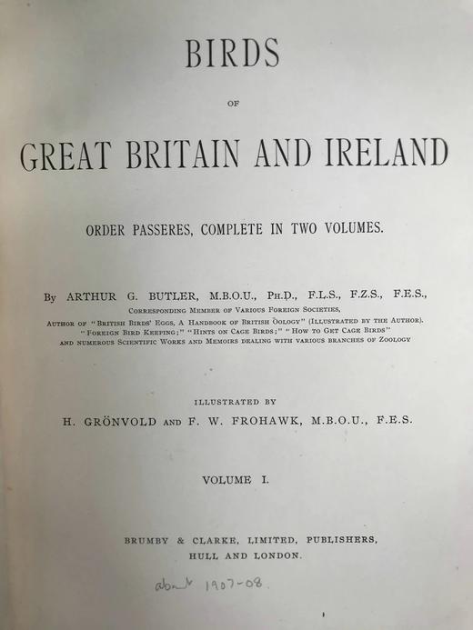 29.5*23.5cm！约20世纪早期 大不列颠与爱尔兰鸟类图鉴（全2卷） 115幅彩色插图 漆布精装大16开 商品图2