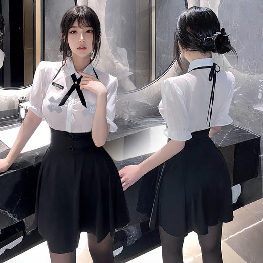 霏慕 前胸抽褶透身学院风套装6493御姐风秘书性感纯欲新款ol教师cos学院风透明JK制服夜店套装  均码 商品图10