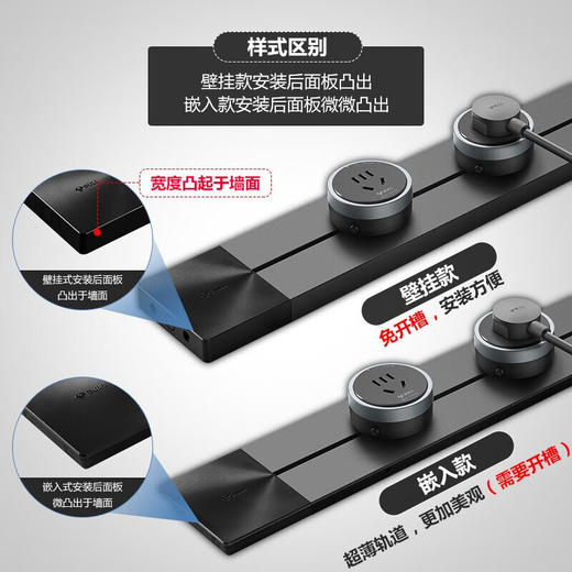 公牛GN-GB1黑色轨道插座(明装左接线+3个黑色适配器)500MM（纸箱） 商品图5