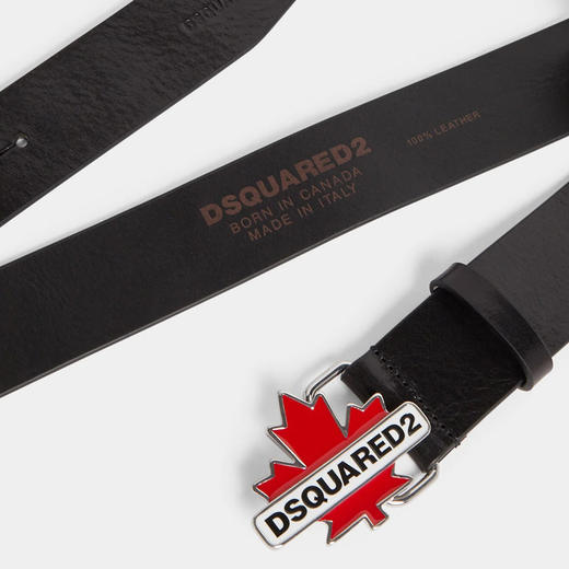 【一】DSQUARED2 男士枫叶饰牌牛皮腰带 黑色 BEM0563 12900001 2124 商品图3