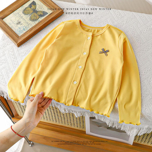 【秒杀】【39.9/任选2件起】巴比童装女童秋款外套花边针织衫宝宝圆领蝴蝶结童装开衫休闲春秋打底上衣★ 商品图5