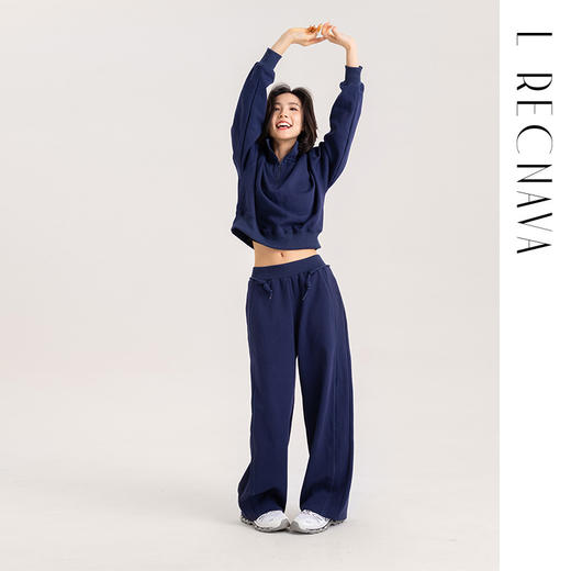 L RECNAVA [72%棉] 宽松运动套头卫衣 显瘦遮肉 半拉链高领休闲上衣 商品图10