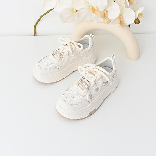 经典鲨2024年秋季款时尚韩版拼色系带平底通勤休闲小白鞋女KW326-D37191 商品图5