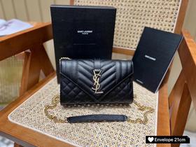 圣罗兰|#黑色金扣 信封包 21|（HH）