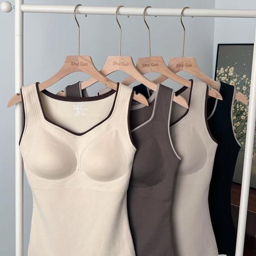 新款女士保暖背心德绒带胸垫一体式内衣无袖撞色方领打底衫可外穿 商品图0
