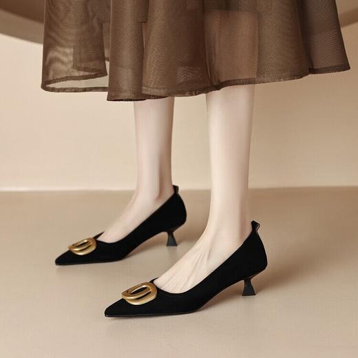 【预售5天】时尚羊绒面中跟鞋，尖头真皮细跟金属扣件工作鞋ZYY&A105 商品图3