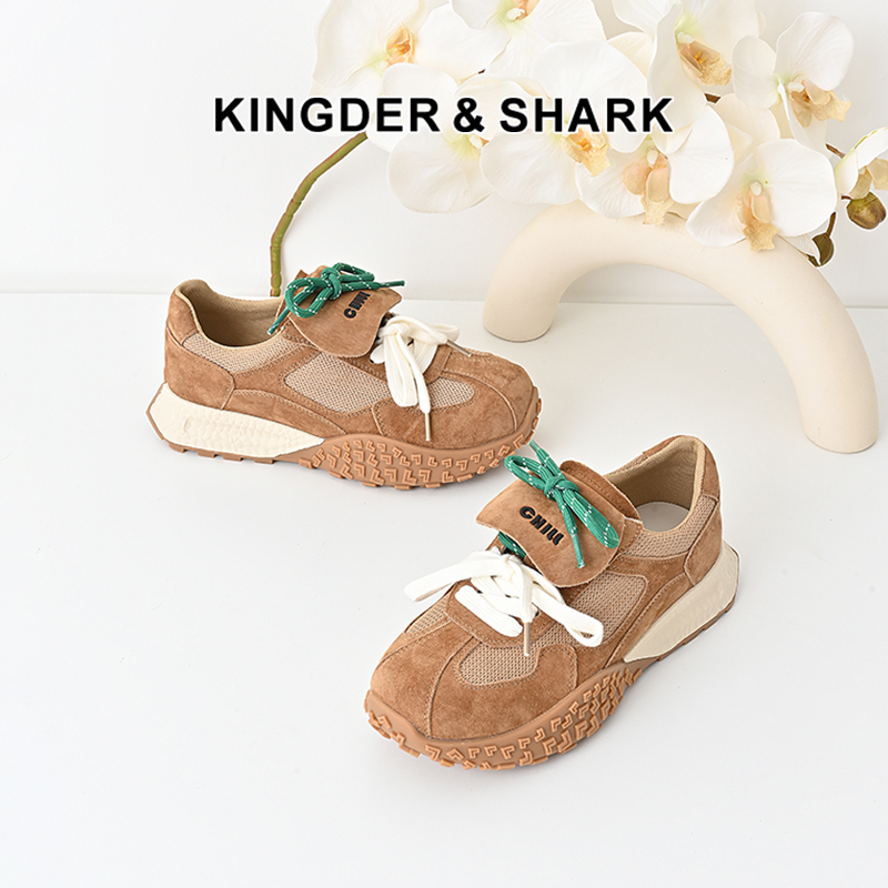 经典鲨2024年秋新款韩版时尚拼色系带平底跑步运动休闲鞋女KW353-D37011