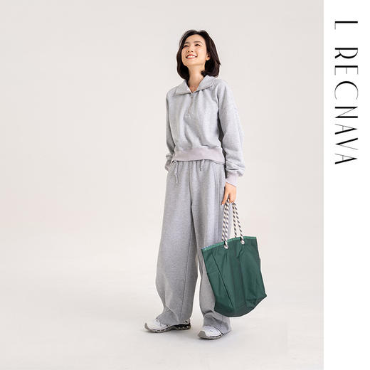L RECNAVA [72%棉] 宽松运动套头卫衣 显瘦遮肉 半拉链高领休闲上衣 商品图4