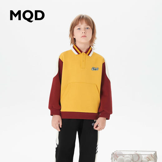 【MQD】童装男大童帅气加绒保暖卫衣秋冬新款韩版时尚撞色字母上衣 商品图0