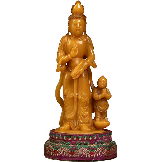 清 寿山石雕童子拜观音摆件 商品图5