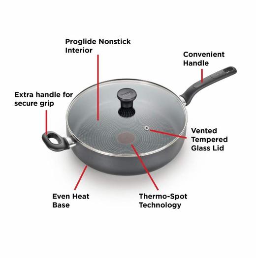 直邮特价329元！t-fal 特福平底不粘锅5qt，5.2升黑色红色两款可选！ 美国代购，无中文标签，介意慎拍 商品图5