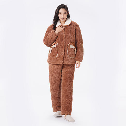 都市丽人睡衣夹棉系列长袖家居服法兰绒夹棉加厚女士夹棉套装LHT1U3 商品图1