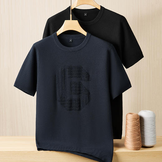 【新款DPF】大依优型毛衣针织短袖背心休闲针织衫毛背心满印字母加肥加大上衣男士胖子大码毛衫t恤打底 商品图3