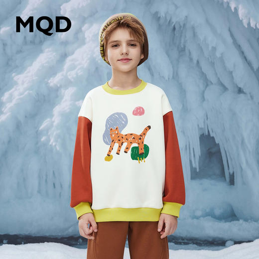 【MQD】童装男大童冬季新款趣味撞色卡通圆领红色新年卫衣儿童上衣 商品图0