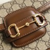 古驰 Horsebit 1955 马衔扣复古金扣老花Logo条纹织带 皮革 马鞍包斜挎单肩包 迷你 男女同款情侣款 乌木色/棕色（CB） 商品缩略图4