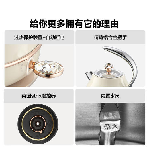 北鼎 Buydeem K208炫彩全304不锈钢电水壶 香槟黄【ZXADZQ10.0】 商品图4