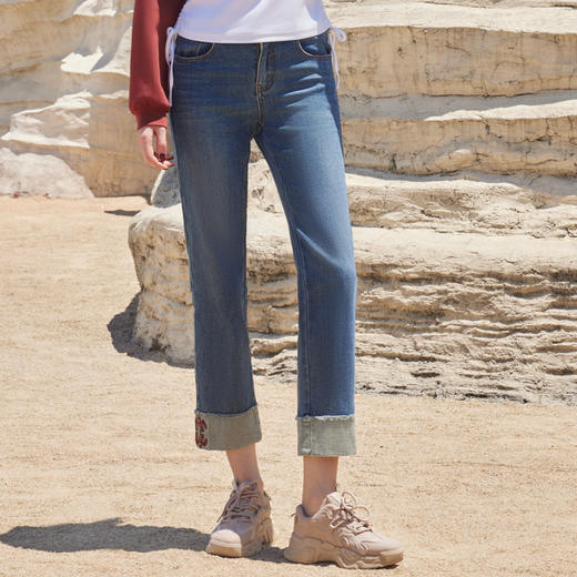 半身缘女裤 秋季新品九分牛仔显瘦小直筒裤百搭253102U30102533 商品图2