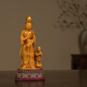 清 寿山石雕童子拜观音摆件