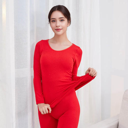 莫代尔保暖内衣套装 恒温显瘦 圆领打底衫 高弹透气薄款美肤秋衣秋裤 商品图2