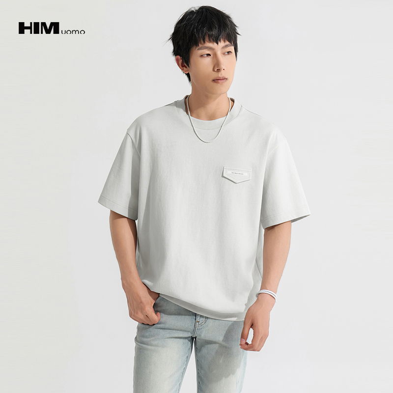 HIM漢崇  简约织唛烫贴袋盖装饰舒适休闲短袖圆领卫衣 2026夏季