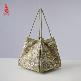 SAINTJOY/上久楷  宋锦拎包 孔雀羽团花锦 手拎包 BWS24A0302-E（不含礼盒包装）