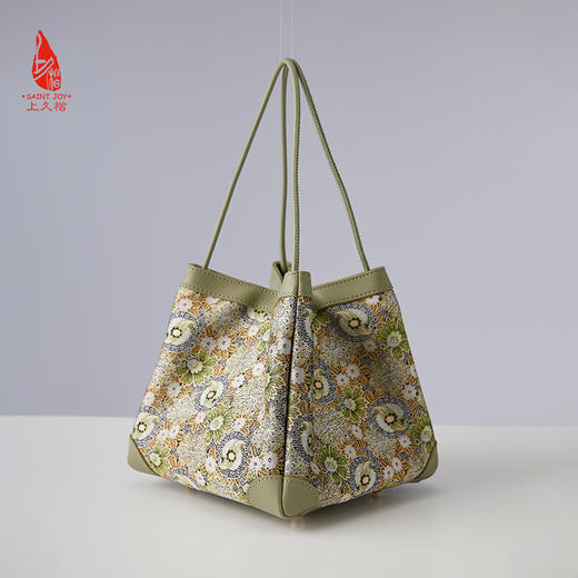 SAINTJOY/上久楷  宋锦拎包 孔雀羽团花锦 手拎包 BWS24A0302-E（不含礼盒包装） 商品图0