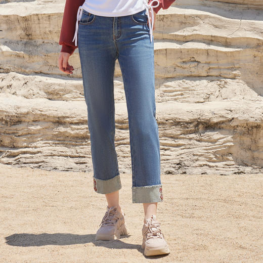 半身缘女裤 秋季新品九分牛仔显瘦小直筒裤百搭253102U30102533 商品图0