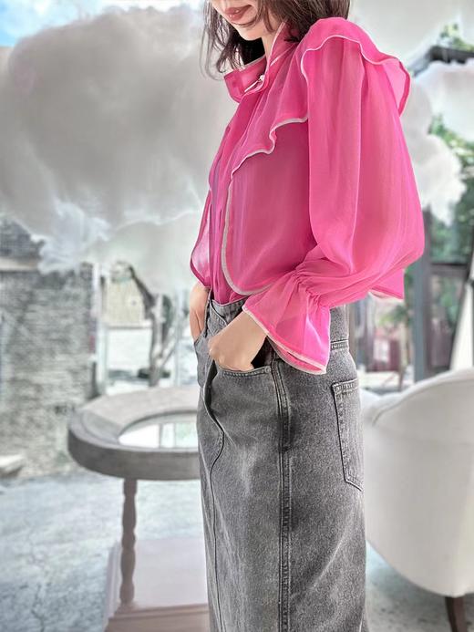 TYNVIE 立领雪纺长袖衬衫-粉色 商品图8