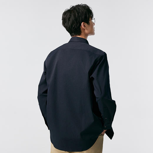 棉仓356804009-合体正肩轻量抗皱中空纱长袖翻领衬衫 商品图2