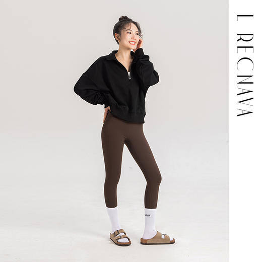 L RECNAVA [72%棉] 宽松运动套头卫衣 显瘦遮肉 半拉链高领休闲上衣 商品图2