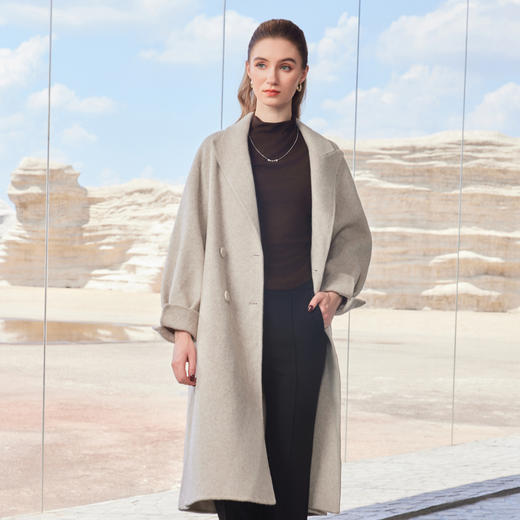 半身缘女装 冬季简约轻盈时尚双面长款保暖羊毛大衣244113M08813302 商品图2