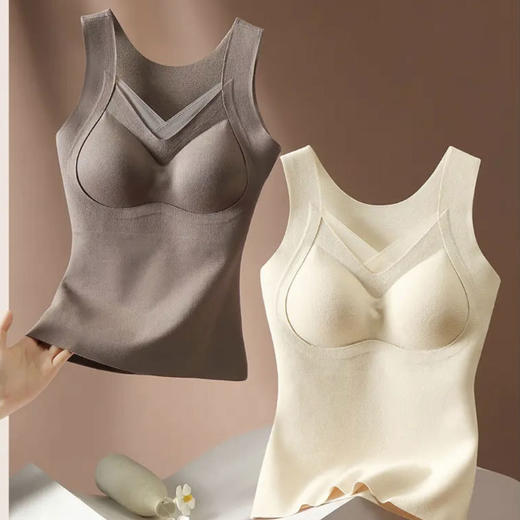 2024韩版网纱磨毛保暖内衣 无痕修身V领内衣女 打底免穿文胸 保暖背心女秋冬 商品图0