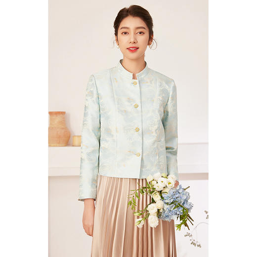 乔万尼外套女春秋款新中式国风缎面提花EM3B407 商品图1