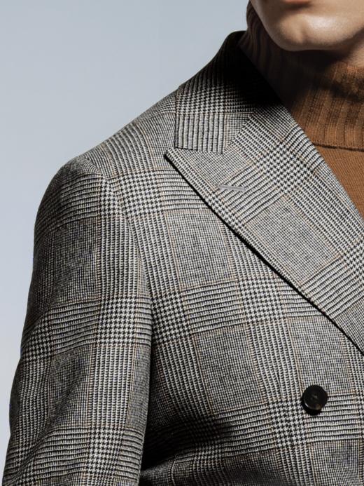 Stylbiella 澳洲美丽诺羊毛半精梳中灰色亲王格全麻衬西装套装 商品图3