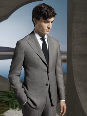 Stylbiella Knight 澳洲美丽诺羊毛360克高克重灰色鸟眼纹全麻衬西装套装