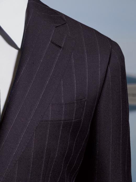 Stylbiella Knight 澳洲美丽诺羊毛360克高克重深酒红宽条纹全麻衬西装套装 商品图2