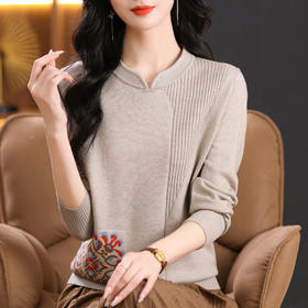 CC-MS-6910妇女秋装上衣2024耐穿气质洋气衣服妈妈长袖国风立领毛衣女装