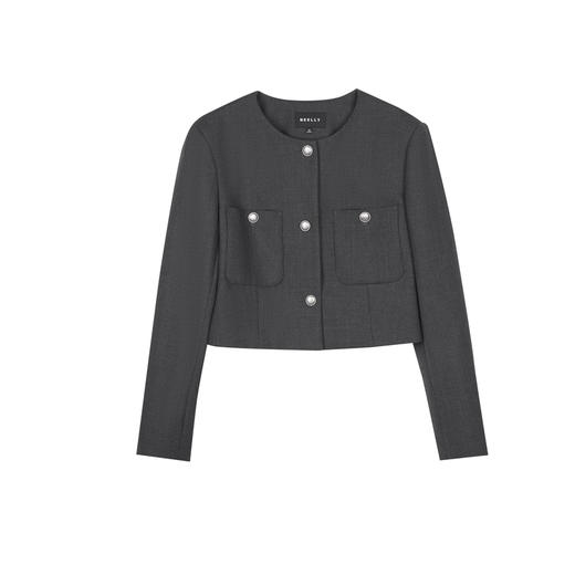 NEELLY纳俪2024秋商场同款绵羊毛混纺通勤灰色正肩短外套女新款N24091C01168 商品图3