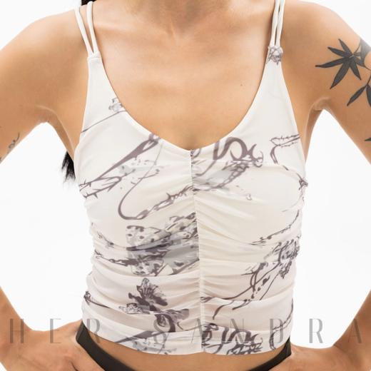 跃牌【健舞健美】系列 运动内衣女印花褶皱露脐健身吊带美背背心8620 商品图0