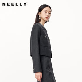 NEELLY纳俪2024秋商场同款绵羊毛混纺通勤灰色正肩短外套女新款N24091C01168