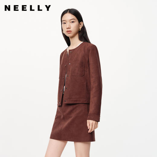 NEELLY纳俪2024秋商场同款复古美拉德圆领短外套女新款正肩夹克N24091C01167 商品图0