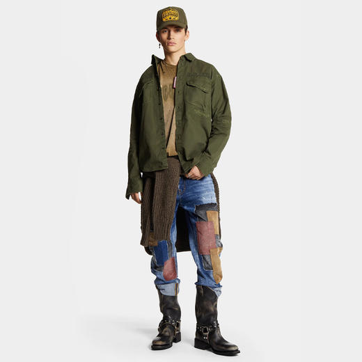 【一】DSQUARED2 男士刺绣字母徽标棉质长袖衬衫 绿色 S74DM0875 S78205 695 商品图3