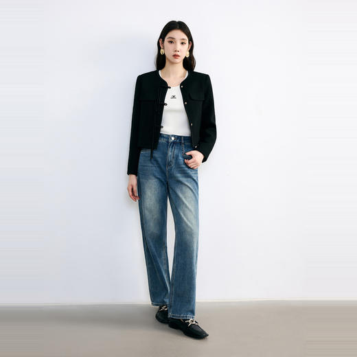 NEELLY纳俪2024秋商场同款新中式盘扣黑色短外套羊毛混纺女新款N24084C04593 商品图2