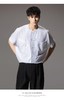 PINLI品立2024夏季新款国潮宽松无领短袖衬衫男士连肩袖休闲衬衣B242113049 商品缩略图0