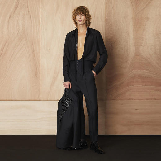 【一】DSQUARED2 男士简约修身真丝长袖衬衫 黑色 S74DM0879 S47223 900 商品图3