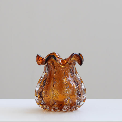 现代重工琥珀色气泡琉璃钱袋子花瓶摆件家居客厅水培样板间软装瓶 商品图2