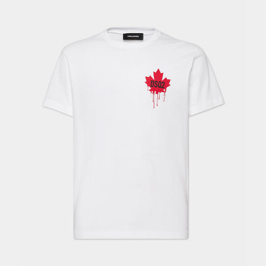 DSQUARED2 男士枫叶徽标印花棉质平纹针织圆领短袖T恤 白色 S74GD1358 D20014 100 商品图0