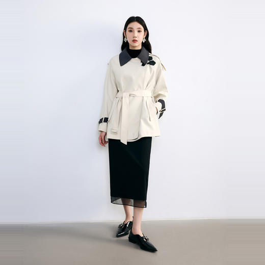 NEELLY纳俪2024秋商场同款气质通勤一手长风衣女新款宽松撞色外套N24084F04599 商品图2