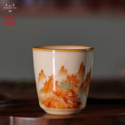 龙泉问鼎彩绘哥窑天水杯（梵红山水） 商品图0