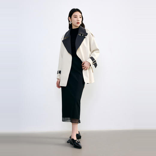 NEELLY纳俪2024秋商场同款气质通勤一手长风衣女新款宽松撞色外套N24084F04599 商品图3